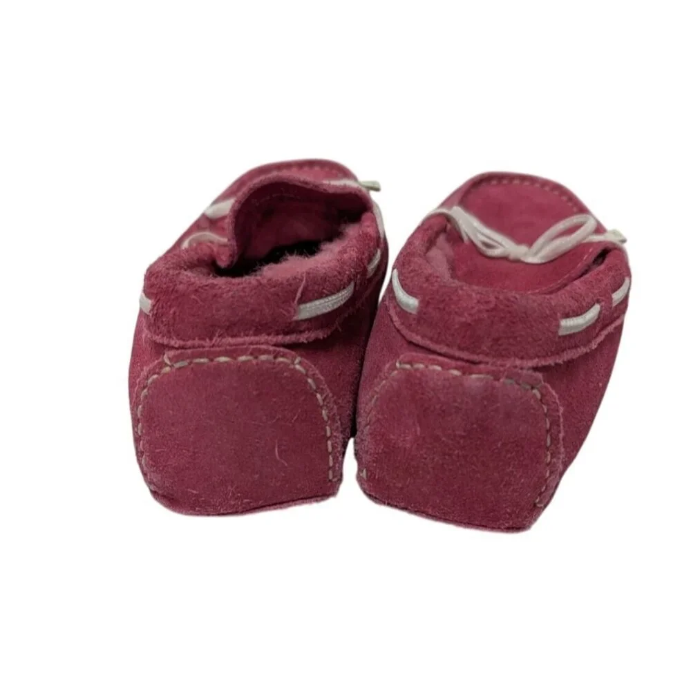 Cole Haan Suede Moccasins Girls Size 10 Faux Shearling Slippers Pink